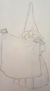 A gnome hanging the laundry
